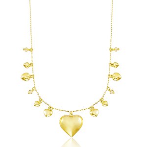 Gargantilha de Corações e Cristais em Ouro 18k