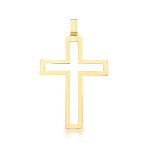 Pingente Cruz Abaulada e Vazada em Ouro 18k