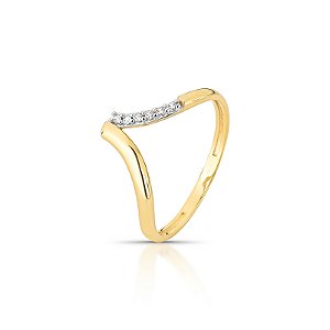 Anel Geométrico "V" em Ouro 18k com Zircônias