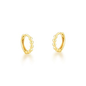 Brinco Argola Articulada com Bolinhas em Ouro 18k