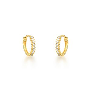 Brinco Argola Articulada com Zircônias em Ouro 18k