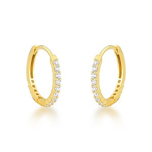 Brinco Argola Articulada com Zircônias em Ouro 18k