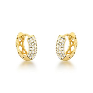 Brinco Argola Articulada com Galeria em Losangos em Ouro 18k