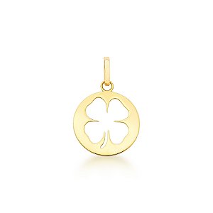 Pingente Medalha Trevo Vazado em Ouro 18k