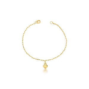 Pulseira Elo Português com Pingente Coração em Ouro 18k