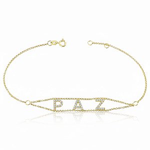 Pulseira "Paz" Cravejada em Ouro 18k