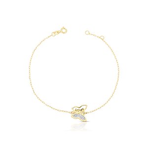 Pulseira Elo Português Borboleta "Love" em Ouro 18k