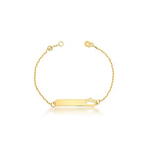 Pulseira Infantil com Chapa e Coroa Vazada em Ouro 18k