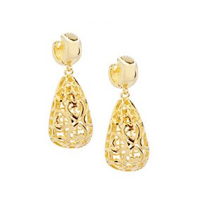 Brinco Dourado Gota Vazada Trabalhada