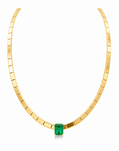 Colar de Ouro com Esmeralda Retangular