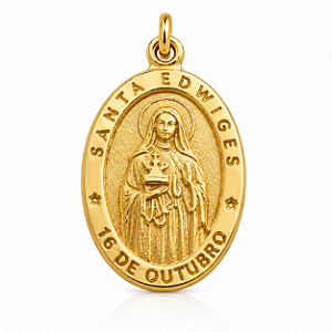 Medalha Santa Edwiges em Ouro com Imagem em Relevo