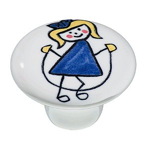Puxador Cerâmica IL 7057 - Menina Vestido Azul - Corda - 37MM