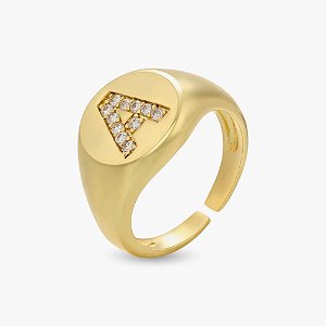 Anel Little Finger Regulável com Inicial Banhado a Ouro 18k