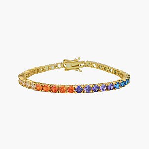 Pulseira Riviera Rainbow Color com Fecho Joia Banhada a Ouro 18k