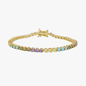 Pulseira Riviera Light Rainbow Color com Fecho Joia Banhada a Ouro 18k