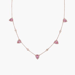 Choker Gotas Cravejado em Zircônia Quartzo Rosa Banhado a Ouro Rosé