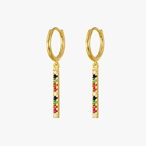 Brinco Argolinha com Pêndulo Rainbow Color Banhado a Ouro 18k