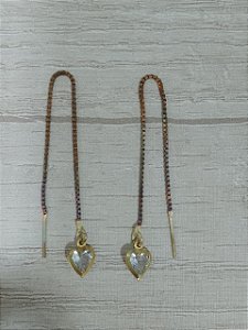 Brinco zircônia coração fio