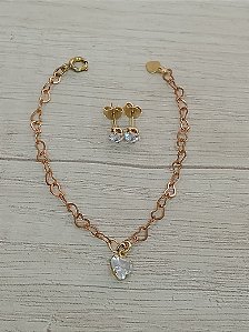 Conjunto infantil, pulseira e brinco coração