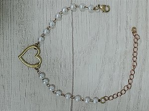 Pulseira pérola e coração