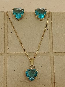 Conjunto coração 10 mm em vidro lapidado