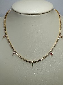 Choker zirconia baguete colorida