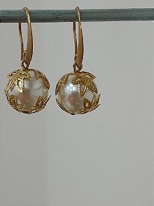 Brinco pérola 12 mm gancho pescador