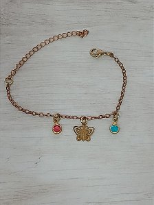 Pulseira infantil pedras coloridas com borboleta