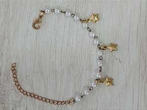 Pulseira infantil pérola com estrelas