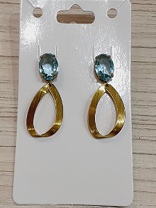 Brinco oval azul com elo