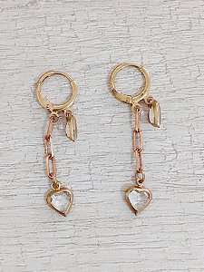 Argola com coração cristal e corrente