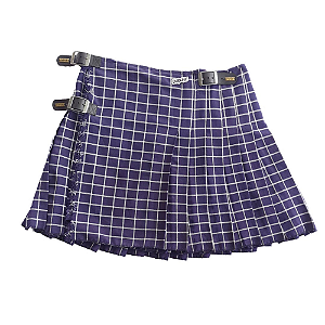 Kilt Masculina em Gabardine Italiano - Xadrez Roxo e Branco