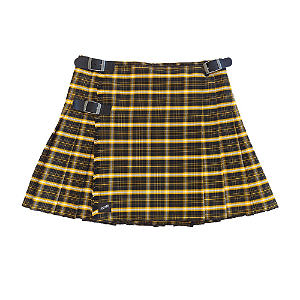 Kilt Masculina em Gabardine Italiano - Xadrez Preto e Amarelo