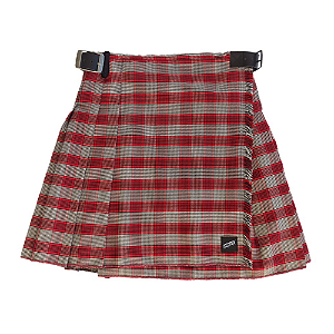 Kilt Feminina de Gabardine - Xadrez Vermelha e Branca