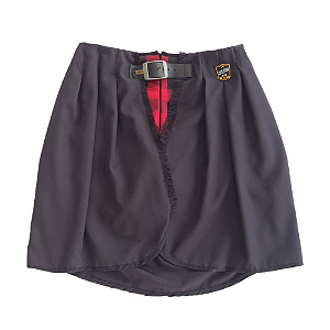 Short-Kilt Feminina em Prada e Gabardine Italiano - Xadrez Preto