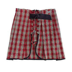 Short-Kilt Feminina em Prada e Gabardine Italiano - Xadrez Vermelho