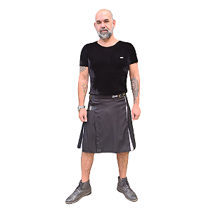 Kilt Double Masculina em Gabardine Italiano - Preto e Branco