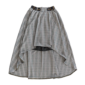 Saia Flamenga Feminina em Gabardini e Cetim- Xadrez Cinza