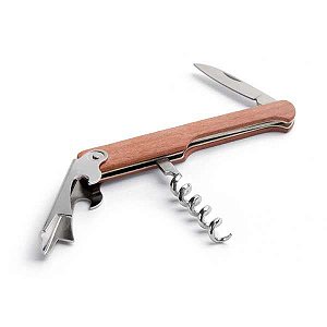 Saca-rolhas madeira com abridor de garrafas e canivete. Personalizado - Min. 100 peças