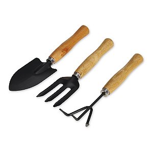 Kit Jardinagem 3 Peças com Cabo de Madeira