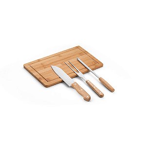 Kit Churrasco Estojo 210D com Tábua de Bambu