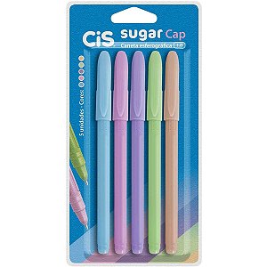 Kit Caneta Esferográfica Sugar Cap 1,0mm Com 5 Cores Cis