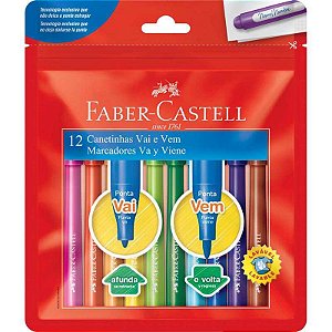 Caneta Hidrográfica 12 Cores Ponta Vai E Vem Faber Castell