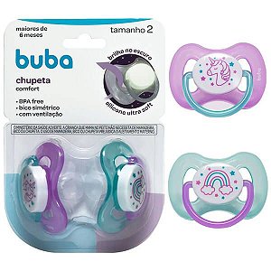 Kit Chupeta Comfort  Noturna Tamanho 2 Unicórnio 12676 Buba