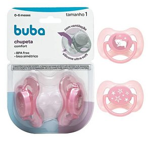 Kit Chupeta Comfort Tamanho 1 Ursinho Estrela Rosa 12658 Buba