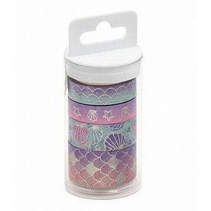 Fita Adesiva Washi Tape Sereia Hot Stamping Blister Com 4 Unidades