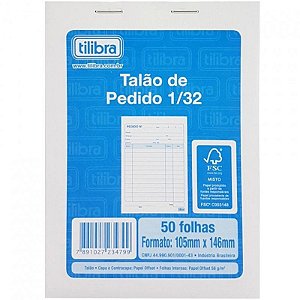 Talão De Pedido 1/32 Sem Copia 50 folhas Tilibra