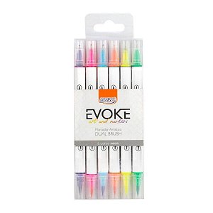 Marcador Artístico Evoke Dual Brush Pen Neon Blister Com 6 Cores Brw