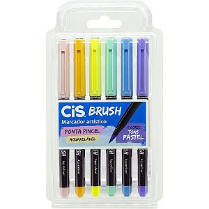 Marcador Artístico Brush Aquarelável Com 6 Cores Tons Pastel Cis