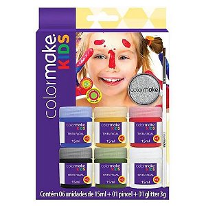 Pintura Facial Liquida Kids 6 Cores + Acessórios 1002 Colormake